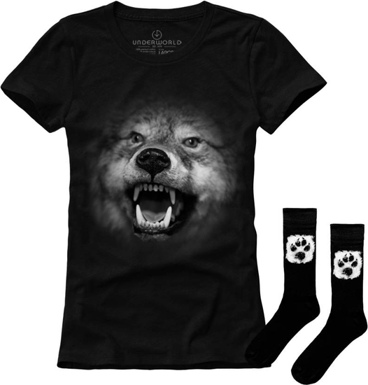 Czarny t-shirt Underworld z krótkim rękawem w młodzieżowym stylu