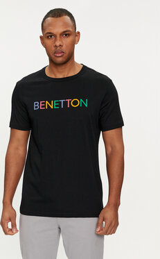 Czarny t-shirt United Colors Of Benetton z krótkim rękawem w młodzieżowym stylu