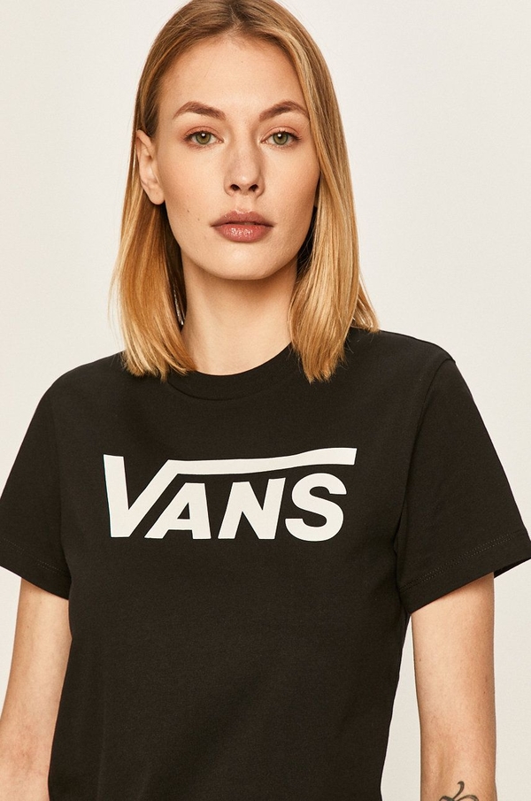 Czarny t-shirt Vans z okrągłym dekoltem w młodzieżowym stylu