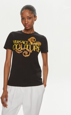 Czarny t-shirt Versace Jeans w młodzieżowym stylu