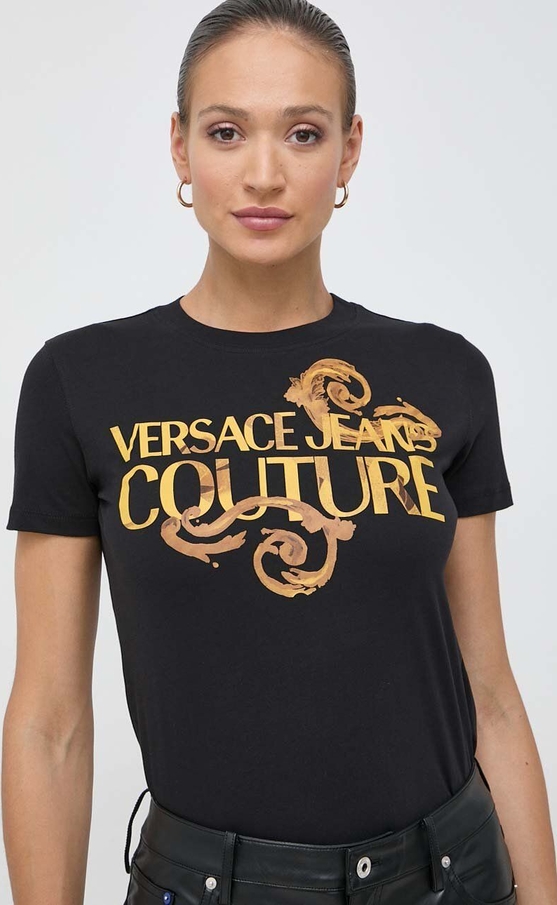Czarny t-shirt Versace Jeans z krótkim rękawem w młodzieżowym stylu