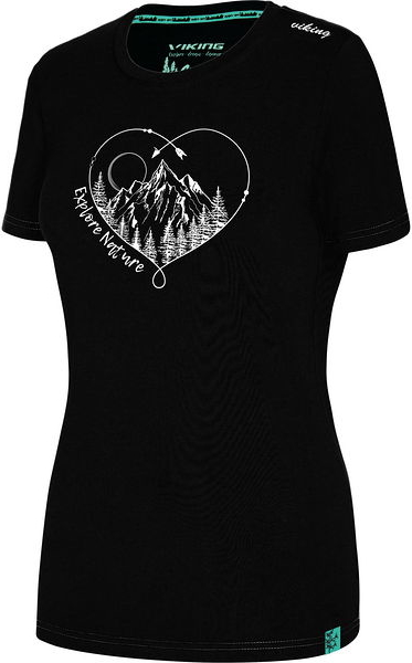 Czarny t-shirt Viking z nadrukiem z krótkim rękawem z okrągłym dekoltem
