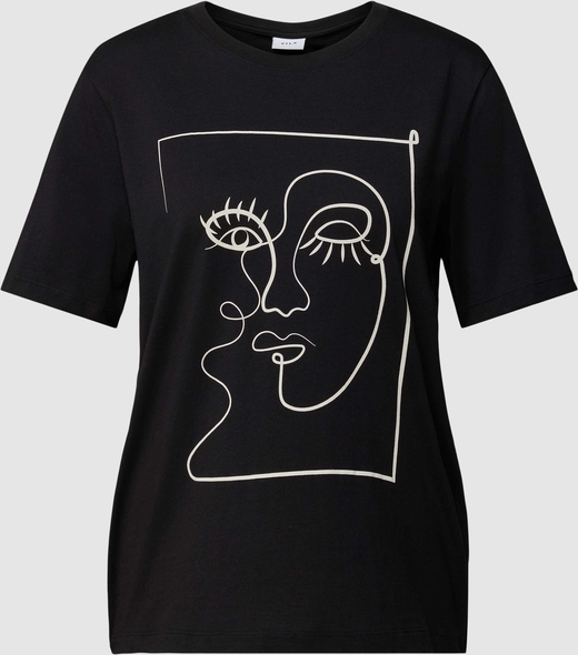 Czarny t-shirt Vila z bawełny z okrągłym dekoltem z nadrukiem