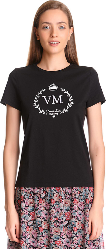Czarny t-shirt Vive Maria z krótkim rękawem z okrągłym dekoltem