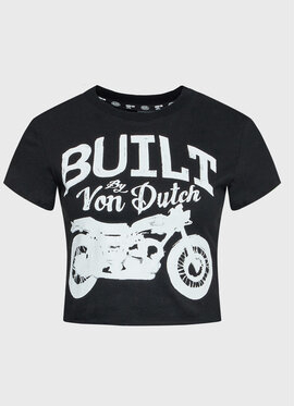 Czarny t-shirt Von Dutch w młodzieżowym stylu z okrągłym dekoltem
