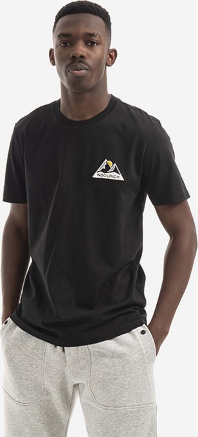 Czarny t-shirt Woolrich z krótkim rękawem w stylu casual