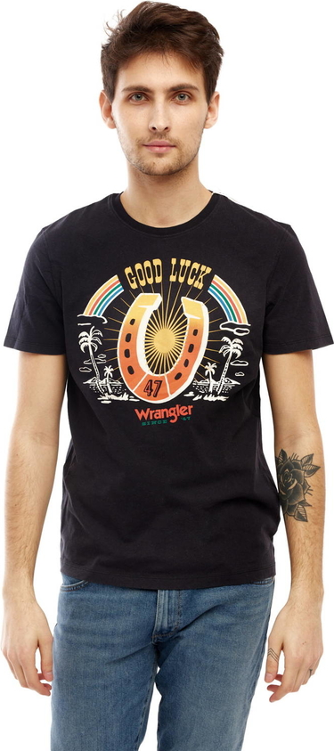 Czarny t-shirt Wrangler z krótkim rękawem z nadrukiem