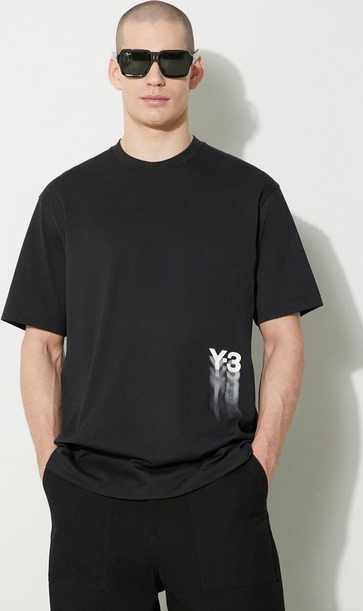 Czarny t-shirt Y-3 w stylu casual z nadrukiem