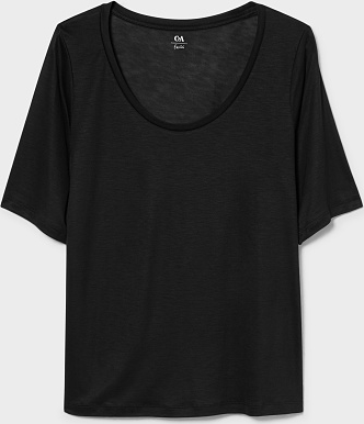 Czarny t-shirt YESSICA w stylu casual z krótkim rękawem z okrągłym dekoltem