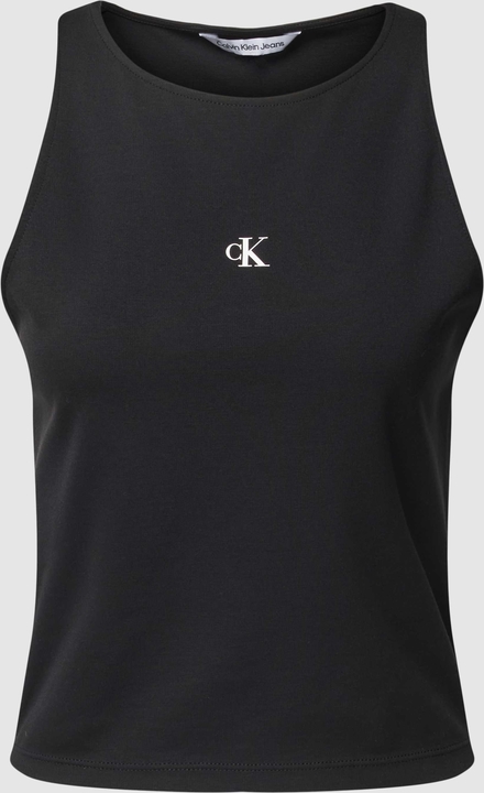 Czarny top Calvin Klein z okrągłym dekoltem w sportowym stylu
