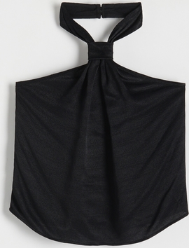Czarny top Reserved w stylu casual z dekoltem w kształcie litery v