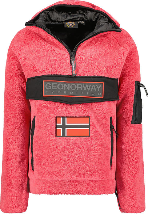 Czerwona bluza Geographical Norway z kapturem z polaru