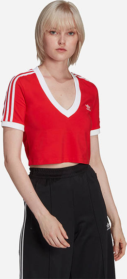 Czerwona bluzka Adidas Originals z okrągłym dekoltem w sportowym stylu z krótkim rękawem