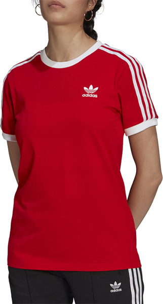 Czerwona bluzka Adidas z krótkim rękawem z bawełny