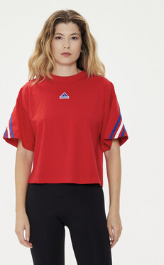 Czerwona bluzka Adidas z okrągłym dekoltem w sportowym stylu