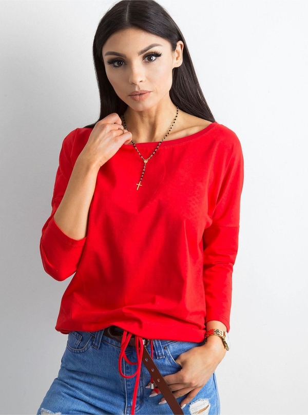 Czerwona bluzka Basic Feel Good w stylu casual z długim rękawem