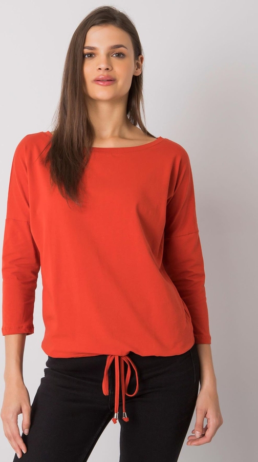 Czerwona bluzka Basic Feel Good w stylu casual z okrągłym dekoltem