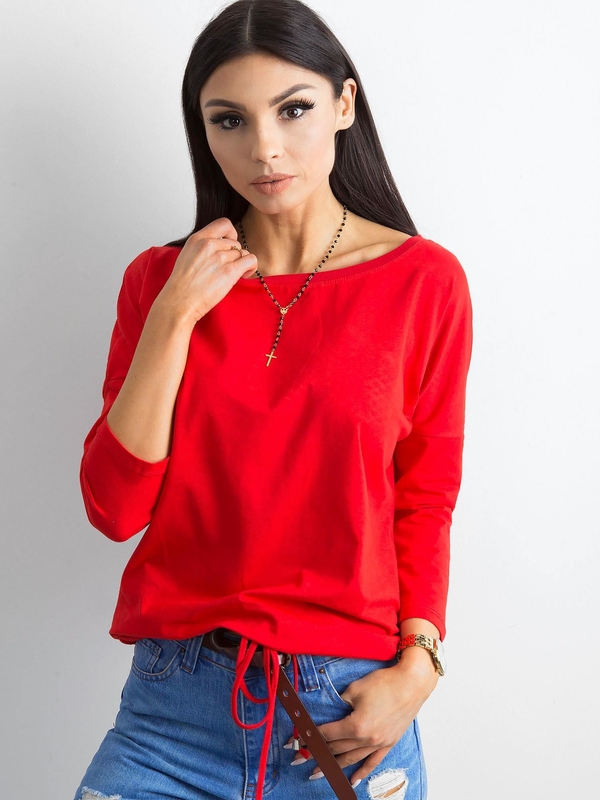 Czerwona bluzka Basic z bawełny z okrągłym dekoltem