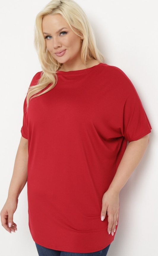 Czerwona bluzka born2be z krótkim rękawem z okrągłym dekoltem w stylu casual
