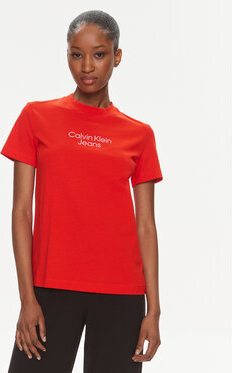 Czerwona bluzka Calvin Klein z krótkim rękawem