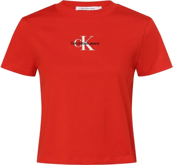Czerwona bluzka Calvin Klein z okrągłym dekoltem z bawełny w młodzieżowym stylu