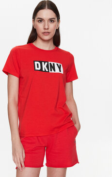 Czerwona bluzka DKNY z okrągłym dekoltem z krótkim rękawem