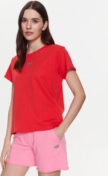 Czerwona bluzka DKNY z okrągłym dekoltem z krótkim rękawem w stylu casual