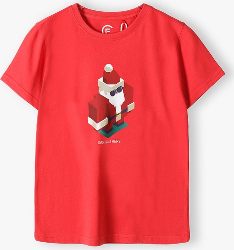 Czerwona bluzka dziecięca Family Concept By 5.10.15. z krótkim rękawem dla dziewczynek z jeansu