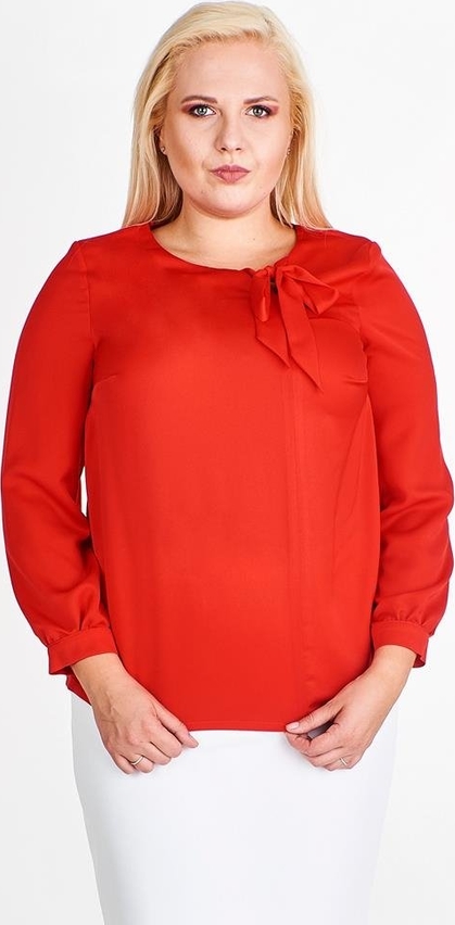Czerwona bluzka Fokus w stylu klasycznym z okrągłym dekoltem