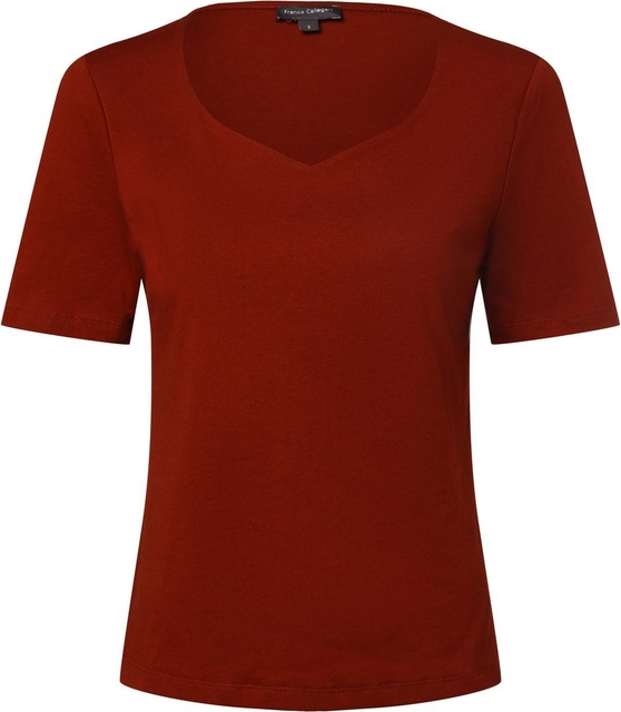 Czerwona bluzka Franco Callegari z bawełny z dekoltem w kształcie litery v z krótkim rękawem