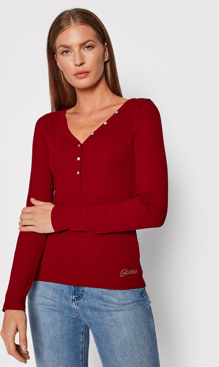 Czerwona bluzka Guess z długim rękawem w stylu casual