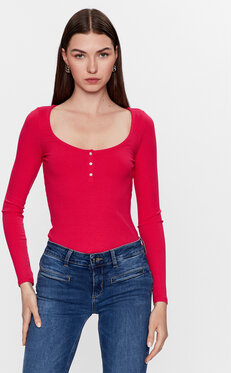 Czerwona bluzka Guess z okrągłym dekoltem w stylu casual z długim rękawem
