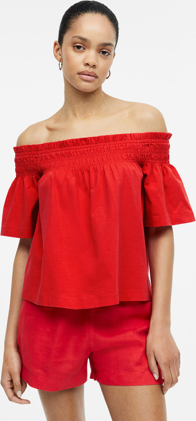 Czerwona bluzka H & M w stylu boho z krótkim rękawem z okrągłym dekoltem