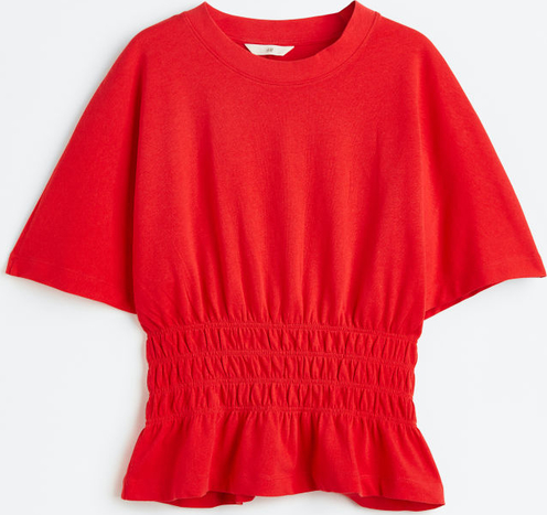 Czerwona bluzka H & M z dżerseju z okrągłym dekoltem