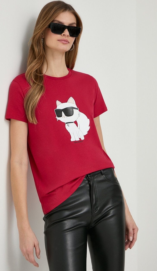 Czerwona bluzka Karl Lagerfeld z bawełny z nadrukiem w młodzieżowym stylu