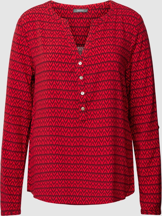 Czerwona bluzka Montego z długim rękawem z dekoltem w kształcie litery v w stylu casual