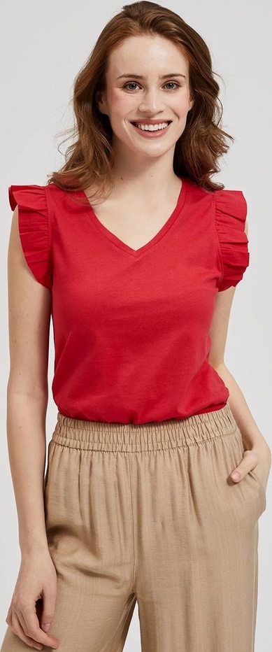 Czerwona bluzka Moodo.pl w stylu casual z bawełny
