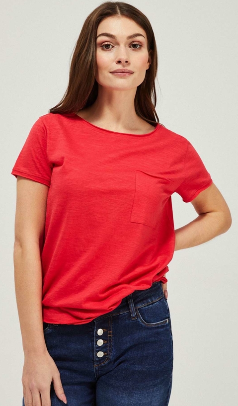 Czerwona bluzka Moodo.pl w stylu casual z krótkim rękawem z bawełny