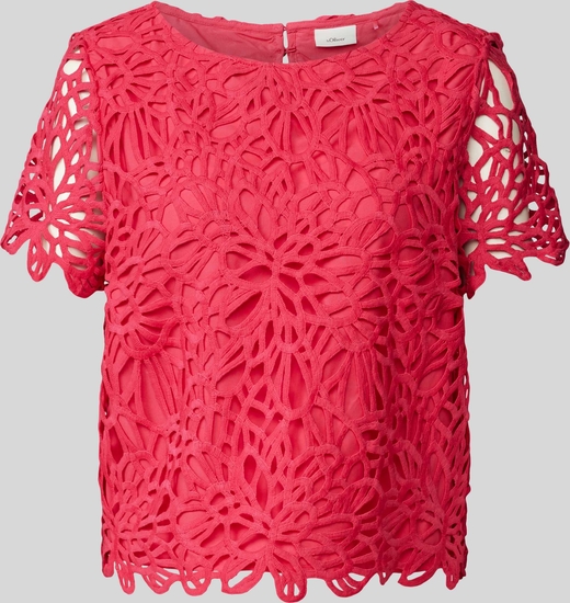 Czerwona bluzka S.Oliver Black Label z krótkim rękawem z okrągłym dekoltem