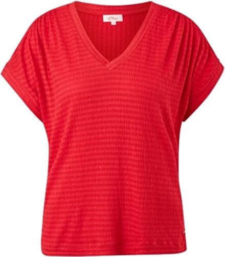 Czerwona bluzka S.Oliver z dekoltem w kształcie litery v z krótkim rękawem