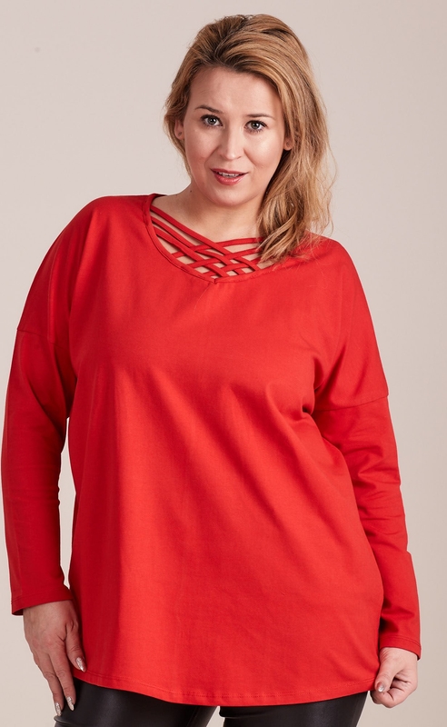 Czerwona bluzka Sheandher.pl z bawełny z okrągłym dekoltem