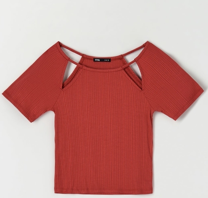 Czerwona bluzka Sinsay w stylu casual z okrągłym dekoltem z krótkim rękawem