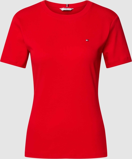 Czerwona bluzka Tommy Hilfiger w stylu casual z okrągłym dekoltem z krótkim rękawem