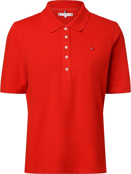 Czerwona bluzka Tommy Hilfiger z krótkim rękawem z kołnierzykiem z bawełny