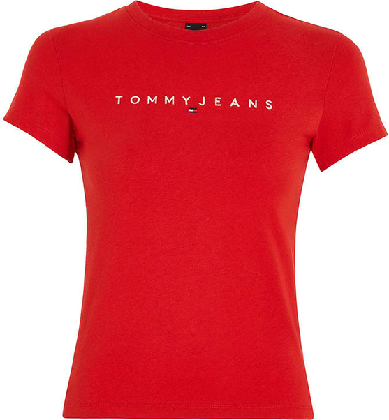 Czerwona bluzka Tommy Jeans w młodzieżowym stylu z bawełny z krótkim rękawem