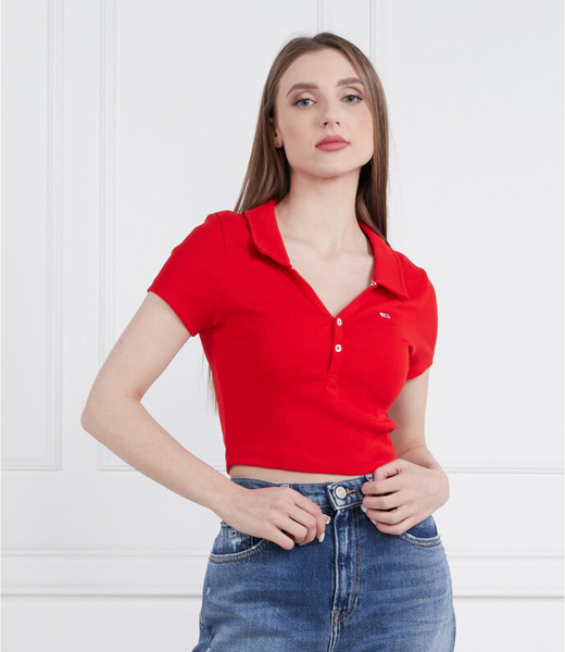 Czerwona bluzka Tommy Jeans w stylu casual z bawełny
