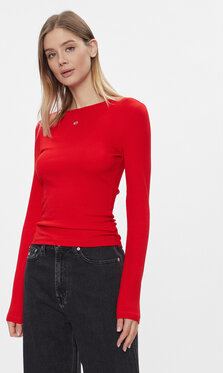 Czerwona bluzka Tommy Jeans z długim rękawem
