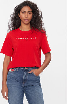 Czerwona bluzka Tommy Jeans z krótkim rękawem w młodzieżowym stylu