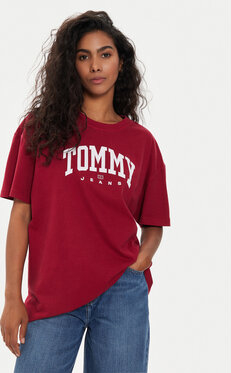Czerwona bluzka Tommy Jeans z okrągłym dekoltem