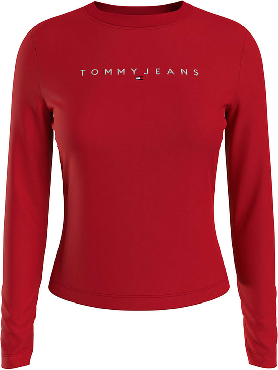 Czerwona bluzka Tommy Jeans z okrągłym dekoltem z bawełny w stylu casual